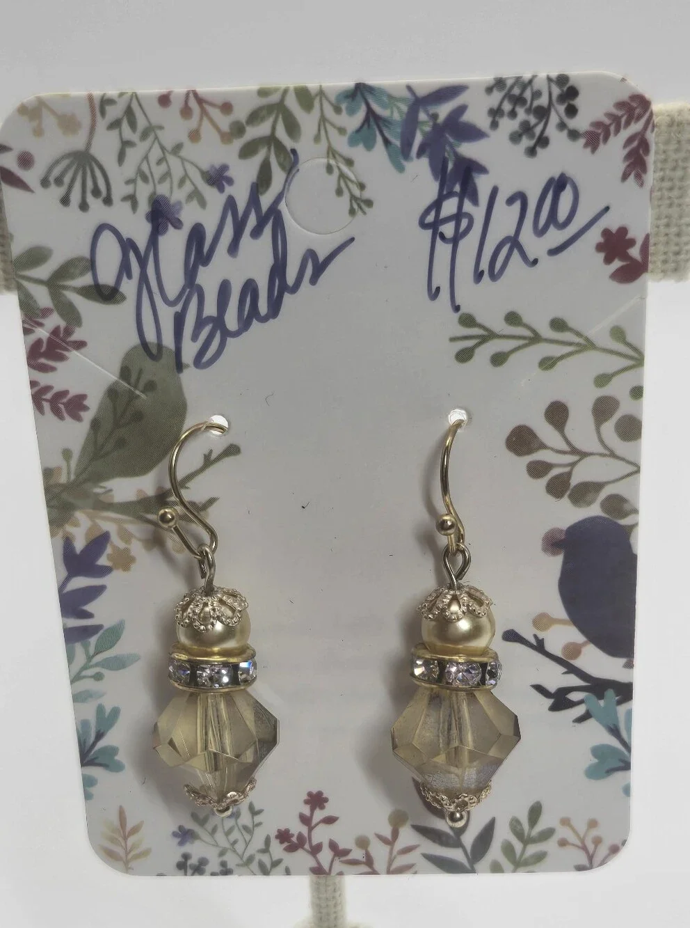 Smokey Gold Tone Dangle Earrings Handmade Elegant Wedding Prom Grad